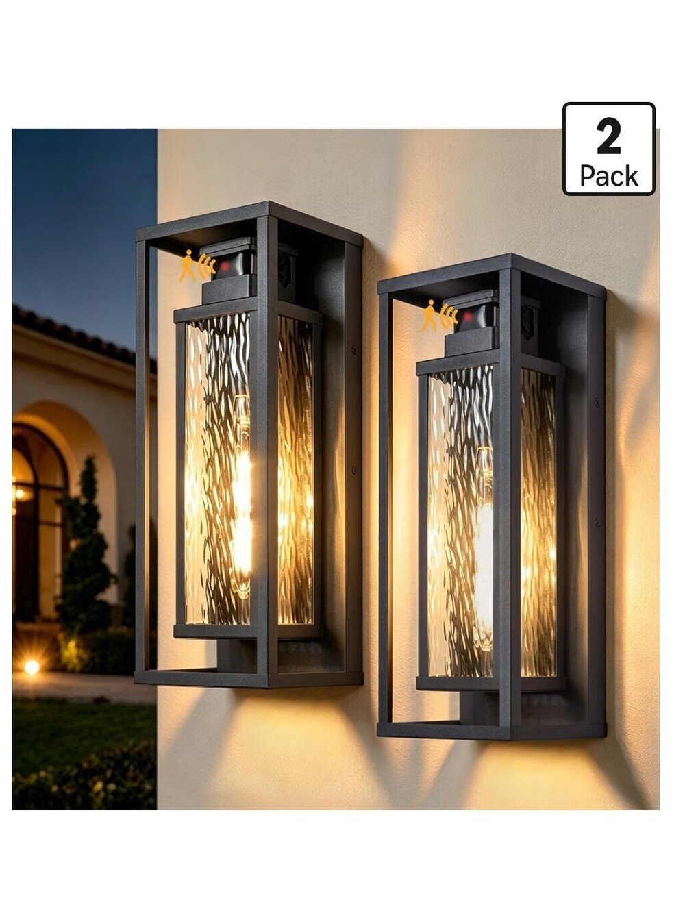 15" Black Outdoor Wall Lights 2-Pack, Motion Sensor & Dusk to Dawn